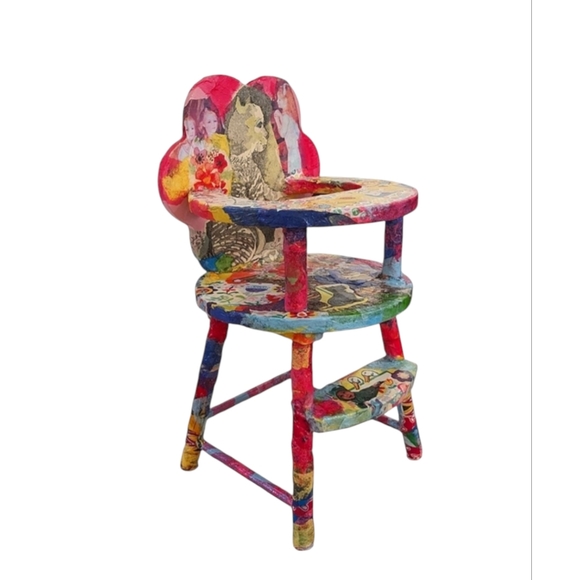 OOAK Handcrafted wood highchair. Signed original one of a kind art